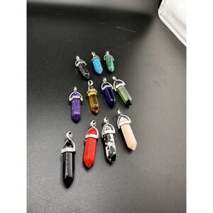 Lot Of 11 Stone Hexagonal Pendants Reiki Chakra Healing Crystal Quartz READ